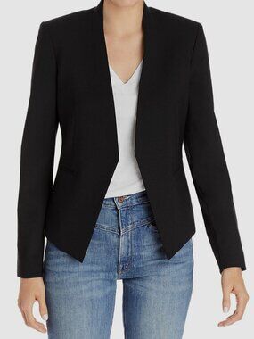 Theory Womens Black Lanai Classic Open-Front Blazer Suit Jacket Size 0